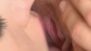 Lesbian Pussy Tongue Fucking Close up in Bed