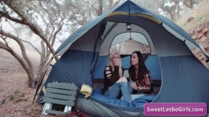 Sexy teen lesbian babes Aiden Ashley, Abigail Mac prepare for a good fuck in their tent while camping