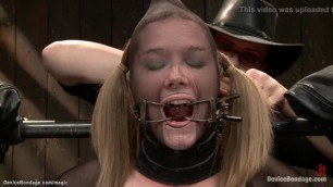 Blond lesbian in extreme device bondage