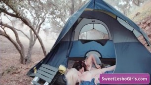 Naughty busty lesbian babes Aiden Ashley, Abigail Mac finger fuck on the woods and eating juicy pussy while camping