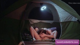 Gorgeous natural big tit lesbian hotties Gianna Dior, Shyla Jennings lick pussy while camping in a tent
