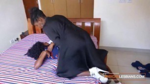 Real amateur African lesbians fucking with a strap-on  in homemade sex tape